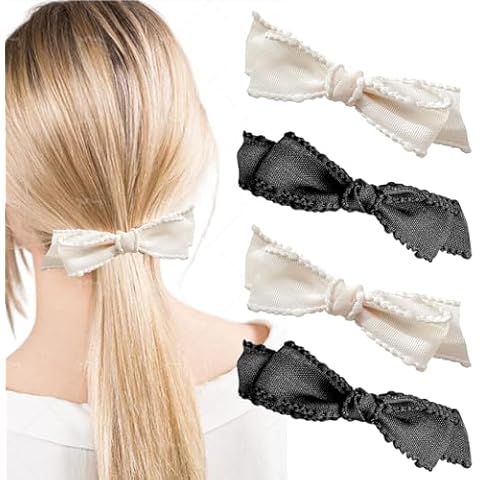Hair Clips Bow Hair Barrettes - Black/White Bow Hair Clips for Thin Hair 4Pcs Alligator Hair Clips for Thick Hair No Crease Duck Billed Hair Pin Styling Accessories for Women Girls Cover
