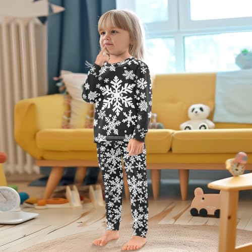 Pigsaly Pajama Set 2 Piece White Black Texture Christmas Snowflakes Pajama Sets Long Sleeve Pjs Sleepwear 4T4
