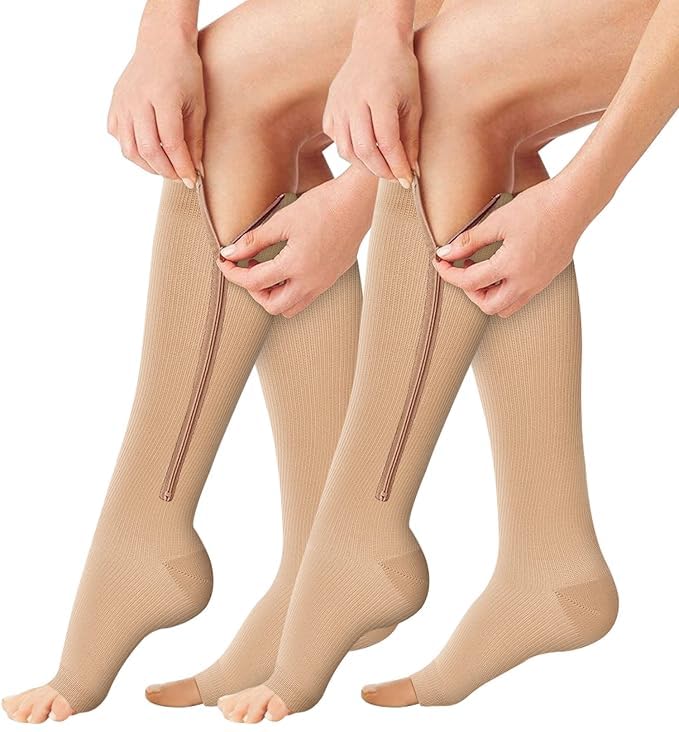 BLACK SPARROW Zipper Medical Compression Style Socks with Zipper Supports Leg Best Stocking for Varicose Veins, Enema, Swollen or Legs Open Toe for Men and Women(Size-S/M 1-pair,Multicolor)-image-45
