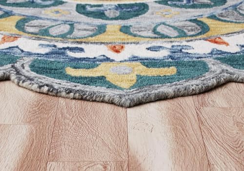 Image of Sifa Carpet Traditional Floral Round Area Rug - Hand-Tufted New Zealand Wool Circular Carpet for Dining Room & Bedroom Weight -15 Pund, Size-5x5 Feet (60x60 Inch Round)