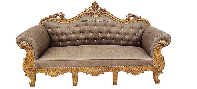 Image of Luxury Antique Sofa Set in a Classic Living Room Setting Solid Teak Wooden Five Seater Sofa Set with Cushion for Living Room | Honey Brown Finish | 208D x 76W x 119H cm (Design1)