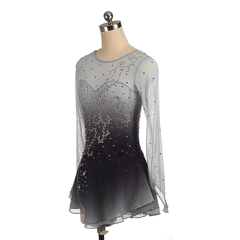 LIUHUO Eiskunstlaufkleid, Netzrock, Mädchen, Rundhalsausschnitt, Lange Ärmel, Farbverlauf, Mehrfarbig, Wettkampfleistung