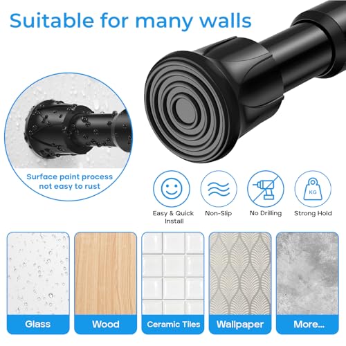 Image of 2 Pack Tension Rods for Windows 28 to 48 inch, Adjustable Curtain Rods No Drilling Spring Rods Extendable Pressure DIY Tension Rod for Window Closet Kitchen, Black