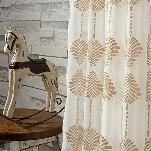 Embroidered Style Voile Sheer Curtains Semi Shading Window Curtain Rod Pocket High Grade for Living Kids Nursery Room Bedroom Patio(1 Panel, W 100 x L 95 inch, White)
