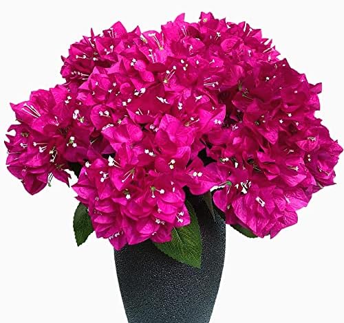 Dophinena Set of 4pcs - Artificial Bougainvillea Bush Silk Flowers Bouquet Rich Blossom for Home Garden Wedding Decor Faux Flower Shrubs Indoor and Outdoor Plants (Fuchsia)