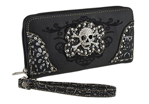 EmbroideredRhinestone Studded Skull Wallet lack