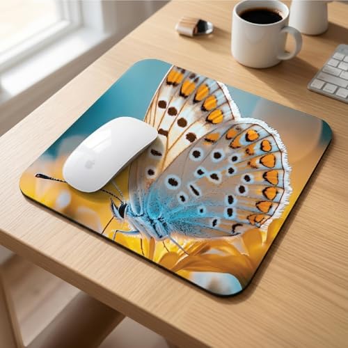 Image of Premium Non-Slip Mouse Pad | Smooth Surface for Optical & Laser Mice | Anti-Skid Rubber Base | Office, Home & Gaming | Square Nature Butterfly Garden Design