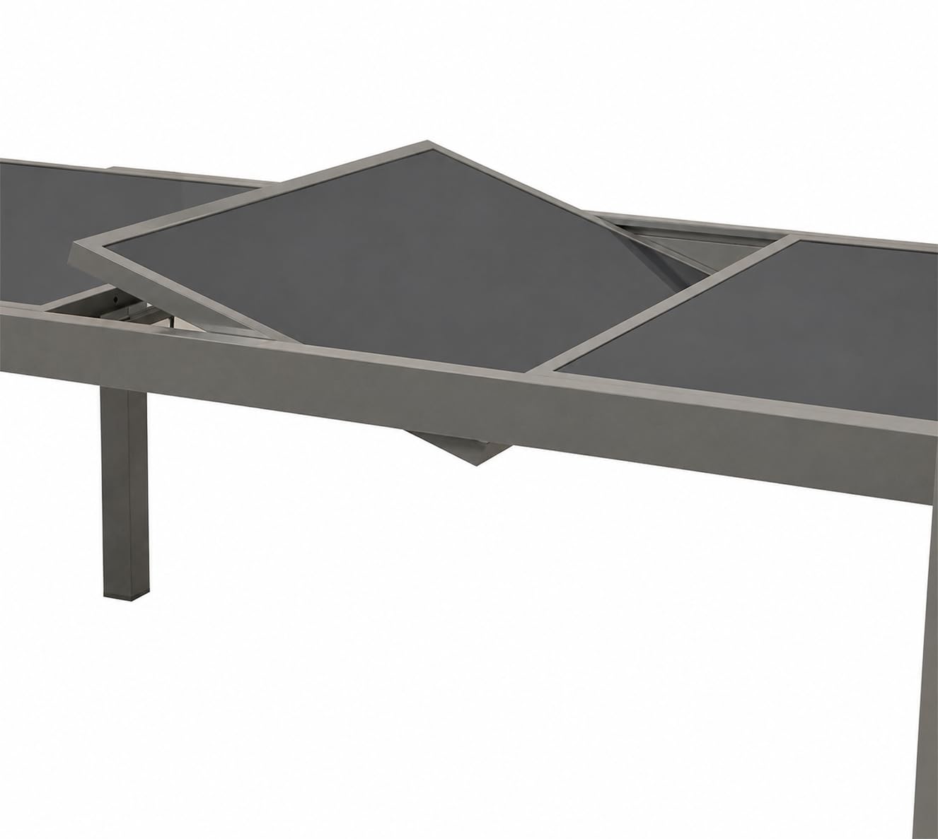 DEGAMO Garten Ausziehtisch PISA 180/240x100cm, Aluminium + Glas | Aluminium rostfrei silbergrau, Glas grau, rechteckig