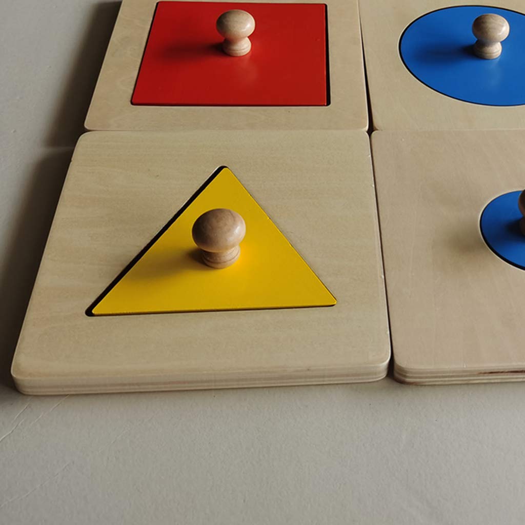 Juguete Educativo de Madera Tablero de Puzzles Redondo para Aprendizaje de Matemáticas y Geometría con Función de Apilamiento Adecuado, Azul Geometría