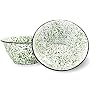 Red Co Set of 2 Enamelware Metal Large Classic 4 quart Round Salad Serving Bowl Dark Green MarbleBlack Rim Splatter Design