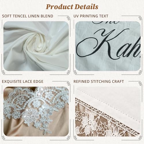 Image of Personalized Wedding Table Runner with Lace Trim, Custom Table Decor Banner | Customized Sweetheart Table Runner with Cheers to Lace Head Table Banner for Wedding Reception Engagement Party