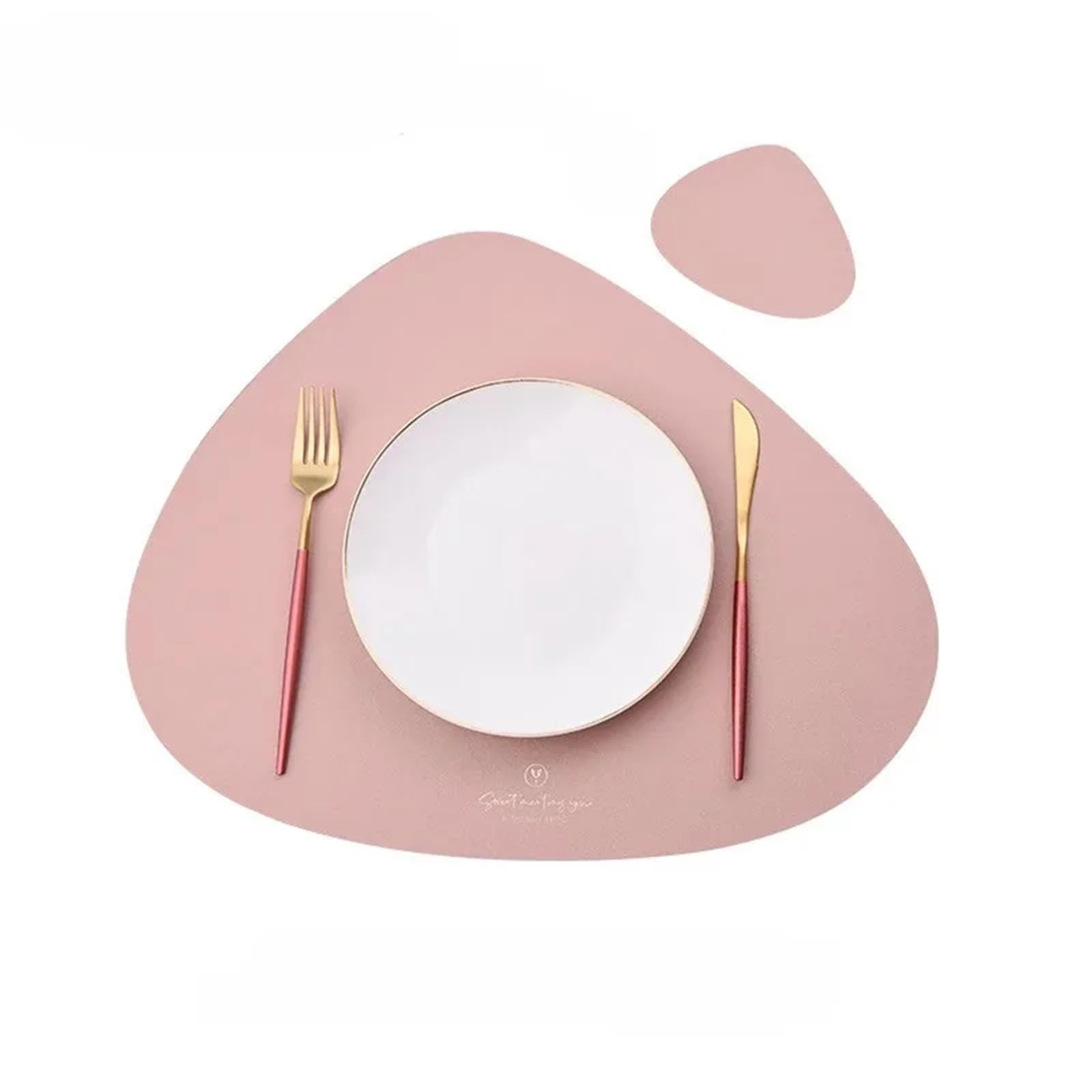 Placemats And Coaster Sets Faux Leather Placemats Set of 2 and Coasters Dining Table Waterproof Wipeable Washable(Pink)
