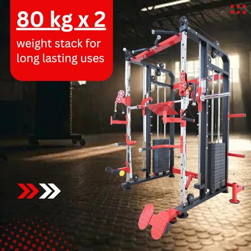 Image of Gym24 Functional Trainer with Smith Machine Home Gym All in One Home Gym Machine with PVC Weight 80 kg Both Side | Installation Free