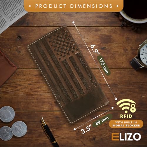 Image of ELIZO Leather Long Wallet for Men Western Wallet Rodeo Mens Wallet Flat Bifold Wallets for Men Biker Billfold Wallet for Men Cowboy Wallet RFID Wallet for Men with Credit Card Holder