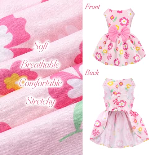 5 Pack Girl Dog Clothes Floral Summer Puppy Princess Bowknot Dog Dresses for Small Dogs Girl Clothes Cute Outfits for Boys Girls Pets Cats Dogs (Medium, Floral Summer) - Image 6