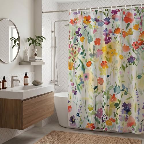 Rideau de douche fleurs sauvages polyester imperméable 150x170cm - 4