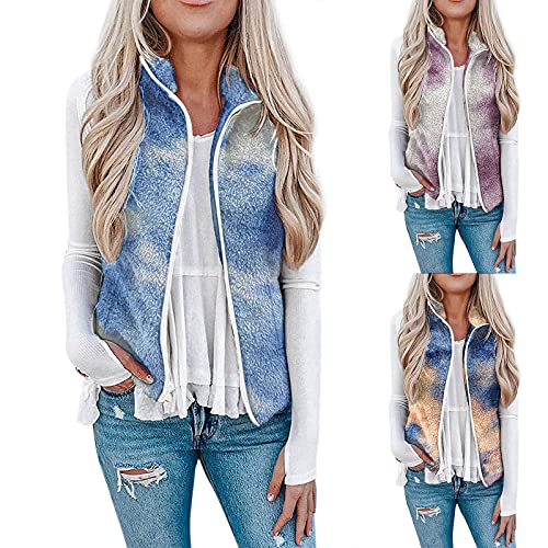 OutTop Fleece Vest Jacket for Women Sherpa Sleeveless Lightweight Cozy Zip Up Coat Open Front Winter Trendy Outwear (Blue, M)