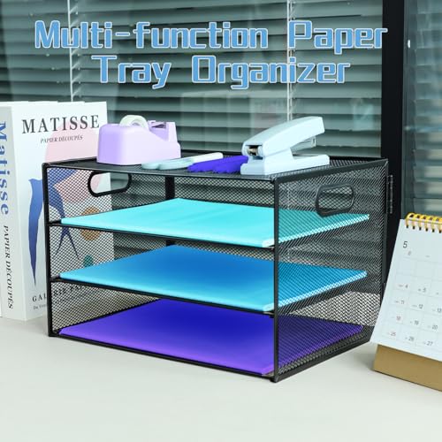 Organizador de Escritorio de 3 Niveles con Asa, Organizador de Archivos de Malla Extraíble para Oficina - Organizador de Escritorio de Malla - Organizador de Escritorio para Documentos A4, Negro - imagen 5