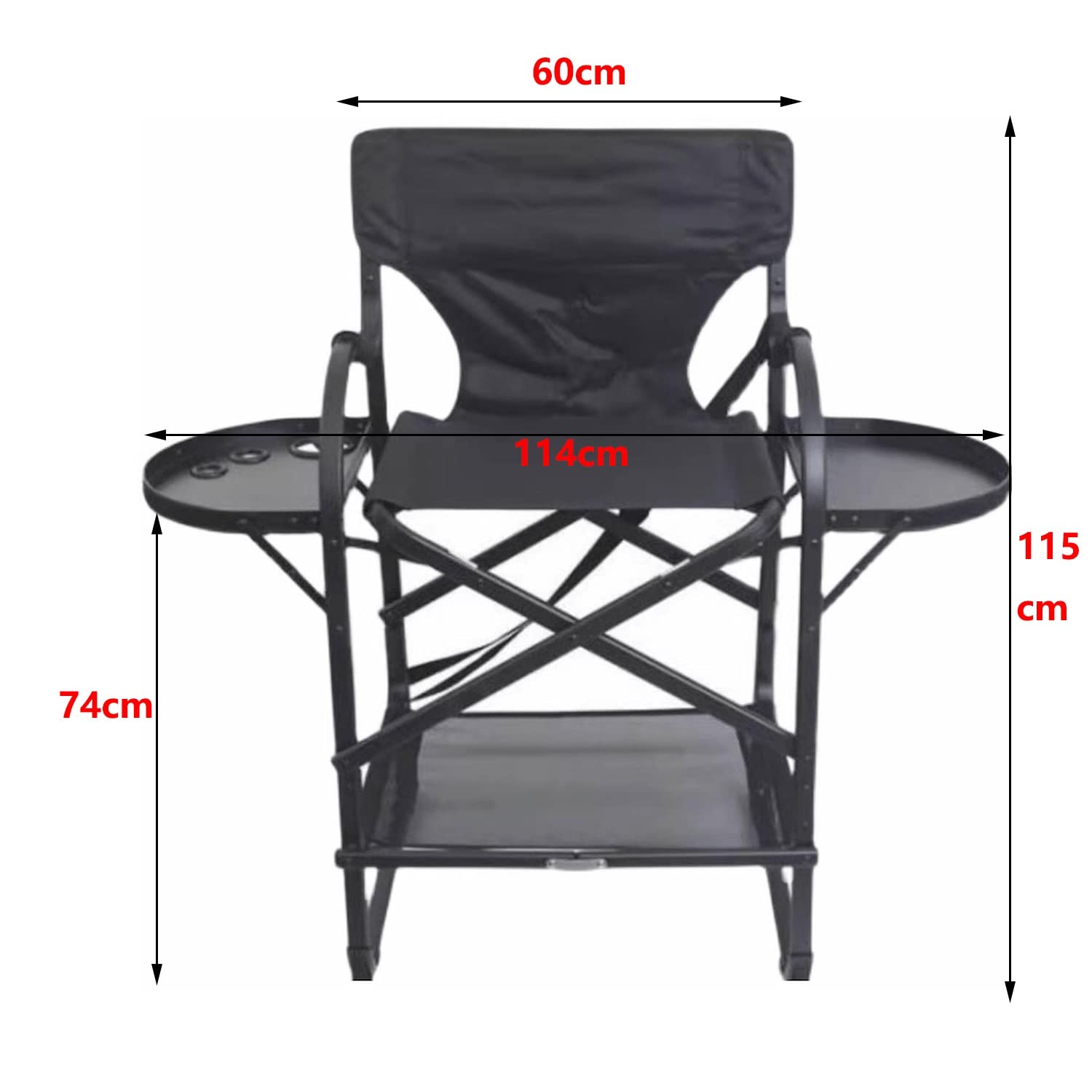 Regiestuhl - Professioneller Make-up-Stuhl mit Beistelltisch und Seitentaschen, Klappbarer Aluminium-Stuhl
