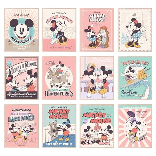 Image of BigWig Prints Mickey Mouse Wall Decor, Minnie Mouse Decor, Minnie Room Posters, Mickey Artwork - Unframed Set Of 12 (8x10”)