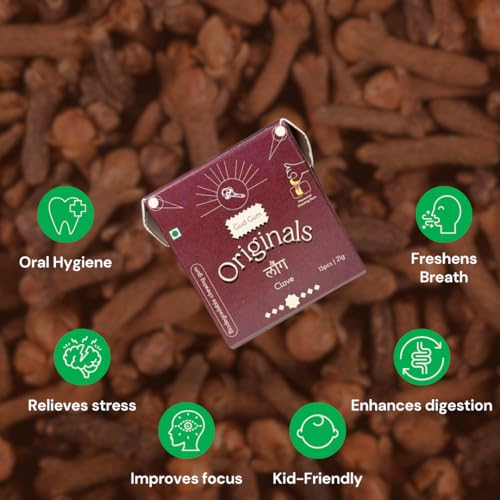 Image of Gud Gum- Natural, Plastic Free Chewing Gum- Clove, Cardamom, Fennel, Cinnamon- 21g x 4 - Mini Pack of 4- No added artificial colours, flavours & sweeteners (4 Packs, 60 chewing gums) (Pack of 4, Clove)