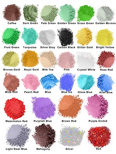 JEMESI Epoxidharz Farbe, Mica Pulver Glitter Seifenfarbe Set Pigment 32 Farben (5g, insgesamt 160g) für Kunstharz… – Bild 3