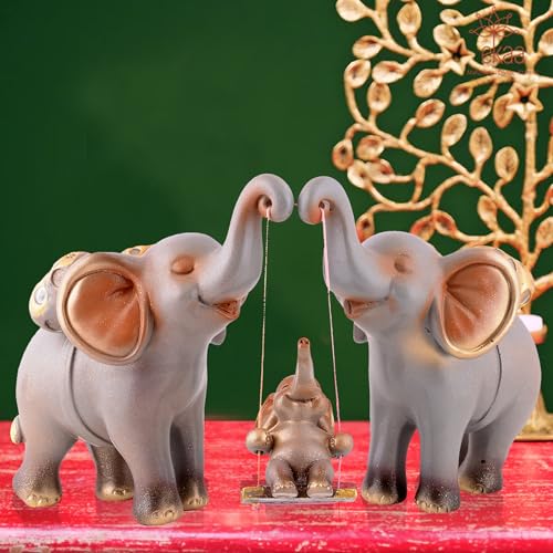 Image of zart Decorative Elephant Family Showpiece Home & Office Decor(Grey)
