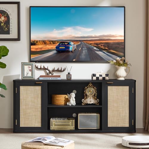 LEYAOYAO Rattan TV Stands for Living Room, Black - image 4