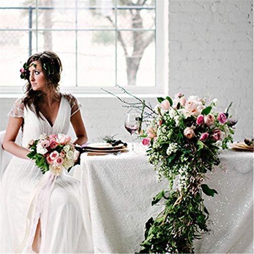 Image of B-COOL White Sequin Tablecloth Small Decorative Table Cloths Christmas White Sparkly Tabletop Fabric Linen for Valentine's Day Wedding Party Banquet 50x50inch