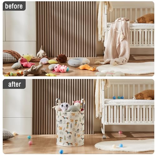 Image of Baby Laundry Basket Nursery Hamper with Long Handles, Cartoon Animal | Large Storage Basket, baby hamper, pink laundry basket, kids hamper, Toy Bins for Nursery, Girls, Boys, Kids Room Decor