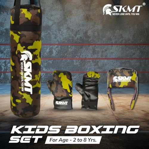Image of SKMT NEVER LOSE UNTIL YOU WIN Kids Boxing Set - Camo Green (2-8 Years)