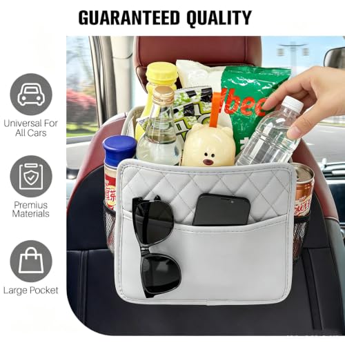 Image of LXUNYI Car Seat Organizer, Updated Large Leather Backseat Car Organizer with Cup Holders Multifunctional Over the Seat Storage Organizer Bag Hanging Back Seat Organizers for Kids (Gray 1Pack)