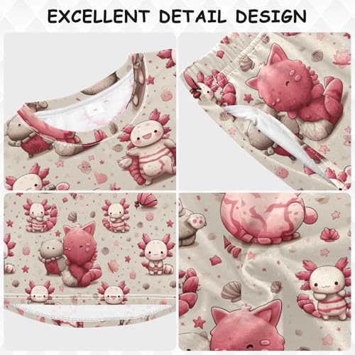 Cute Axolotl Kawaii Soft Pajama Set for All Seasons,Breathable Pjs Long Sleeve Sleepwear,Comfy Loungewear 2 Piece Underwear Set 3T3