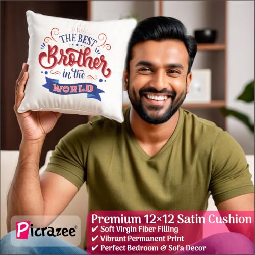 Image of PICRAZEE Rakhi Gift Combo for Brother with Cushion, Mug, K-Ring, F-Magnet & Greeting Card