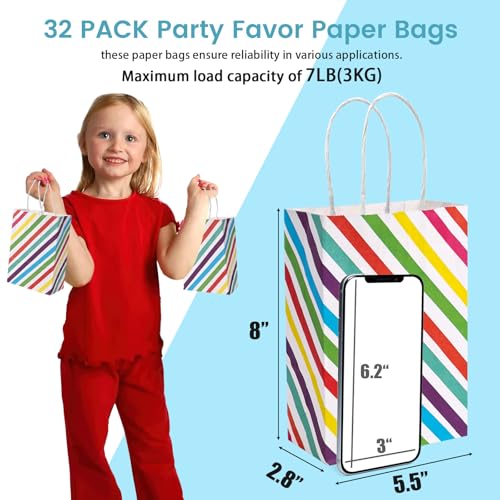 Vgoodall HVG2745 32Pcs Party Favor Bags, 5.5X2.8X8 Inches Colorful Stripe Gift Bags With Handles Goodie Bags Treat Candy Bags Striped Paper Bags thumb #1