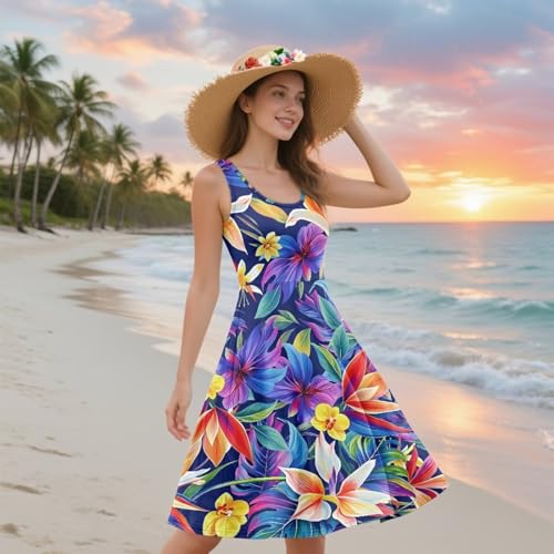 Image of Dreaweet Casual Sleeveless Dresses for Women Girls, Round Neck Tank Dresses with Pockets Summer Sundress Size XS-4XL