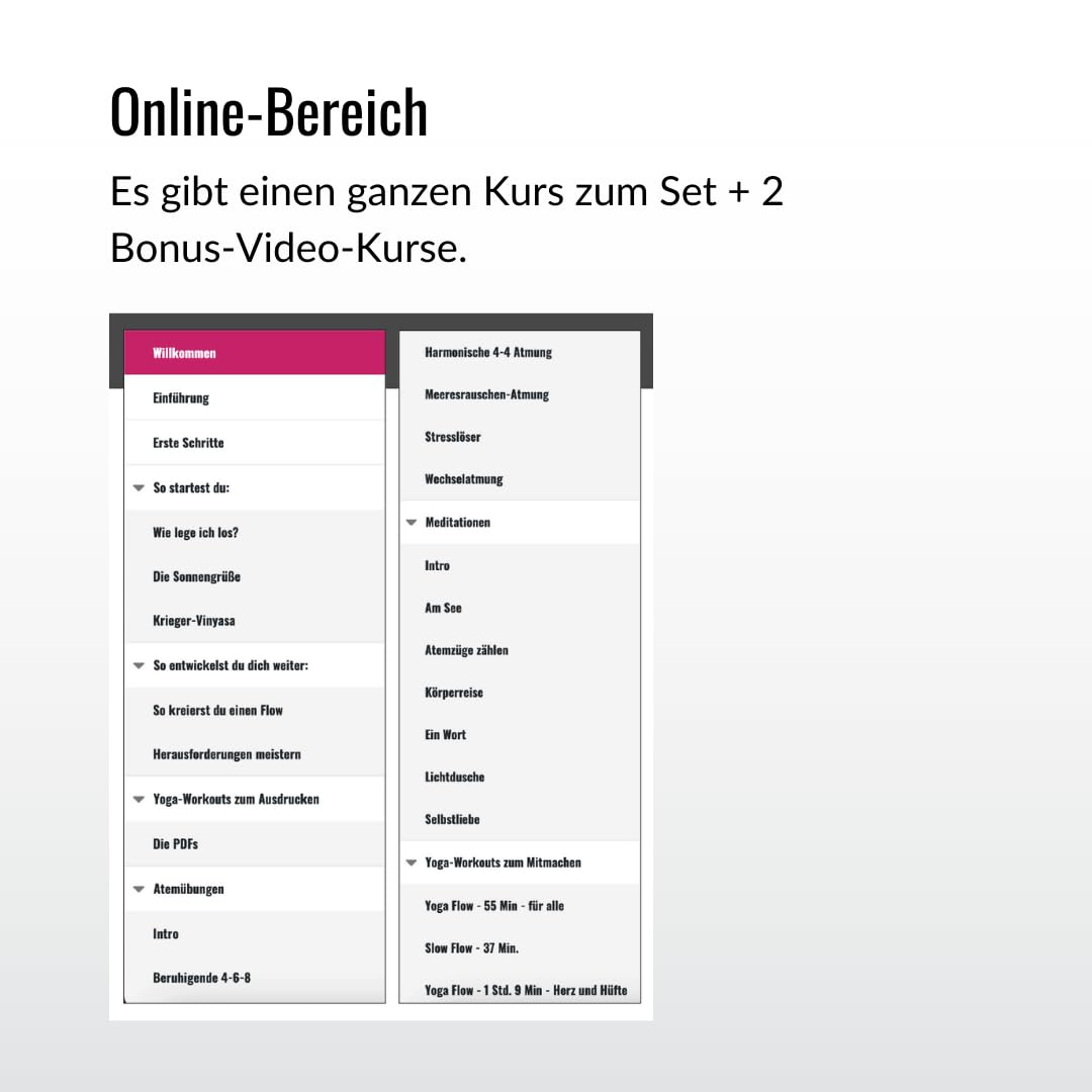 YOGA Karten XXL (große Karten), für Anfänger und Fortgeschrittene, mit 60 Yogaübungen, mit Online-Einführungs-Kurs, mit Meditationen und Atemübungen zum Anhören, Yoga Box, von FIT&BALANCED