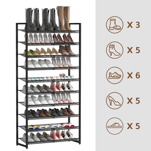 Image of Shoe Rack, 10-Tier Metal Shoe Organizer, Tall Shoe Rack for Closet,entryway,Garage, with Adjustable Flat or Angled Shelves, 42-50 Pairs,Shoes that can accommodate The Whole Family.