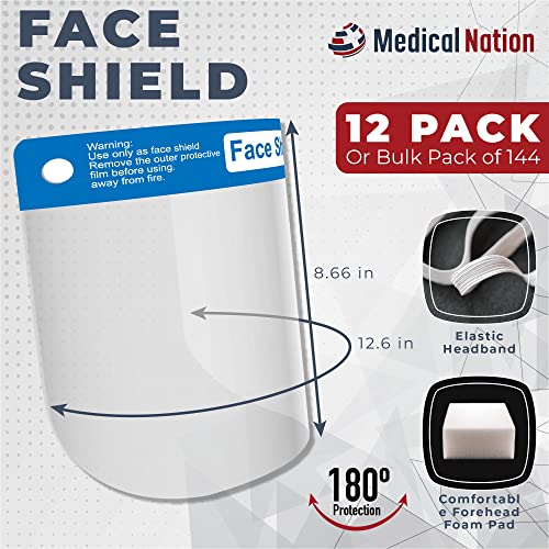 Medical Nation Face Shield | 10 Pack | Clear Plastic Face Shields For Women, Men & Kids, Anti-Fog, Lightweight Reusable Face Shield Mask, Safety Visor Cover With Comfortable Sponge & Elastic Band thumb #1