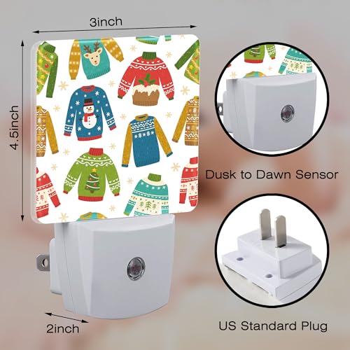 Image of Christmas Ugly Sweaters Night Light for Kids, Winter Holiday Sweaters Night Light Plug in with Dusk to Dawn Sensor, 0.5w Energy Saving Sleep Friendly Nightlight for Hallway Stairway Kitchen Bedroom