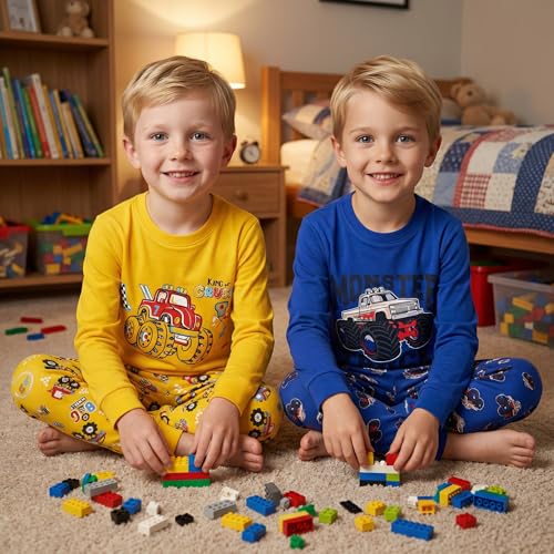 Image of DAUGHTER QUEEN Monster Truck Pajamas for Boys Toddler Kids Cotton Long Sleeve Pjs 3T Child Pj Sets Jammies Sleepwear Clothes Size 3 Years Pajama Shirts Pants Tops