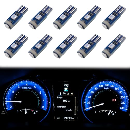 ecocstm 12 PCS T5 LED Bulbs 74 73 37 2721 Instrument Cluster Light Bulb 12 Volt Bright Canbus Error Free LED Dashboard Light Bulb 3030 SMD Automotive Replacement Bulbs (Blue)