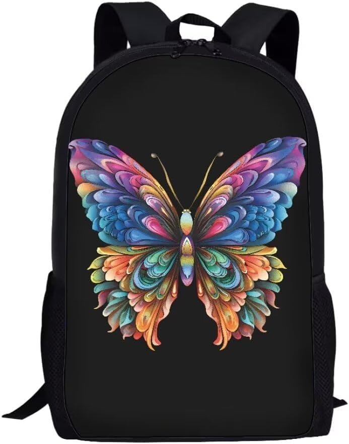 Travel Backpack Flower Butterfly Print, Casual, Travelling 17in Lightweight Casual Daypack for Business Men Women