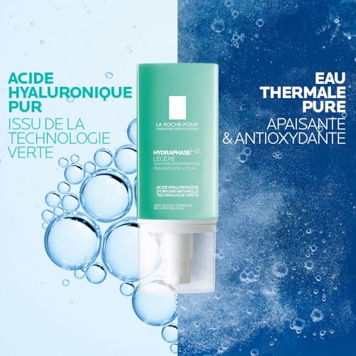 La Roche-Posay, Hydraphase HA, Crème Légère Hydratante, Repulpe & Donne de l'Éclat, Enrichi en Acide Hyaluronique d'Origine Naturelle, Pour Peaux Sensibles & Déshydratées, Normales à Mixtes, 50 ml