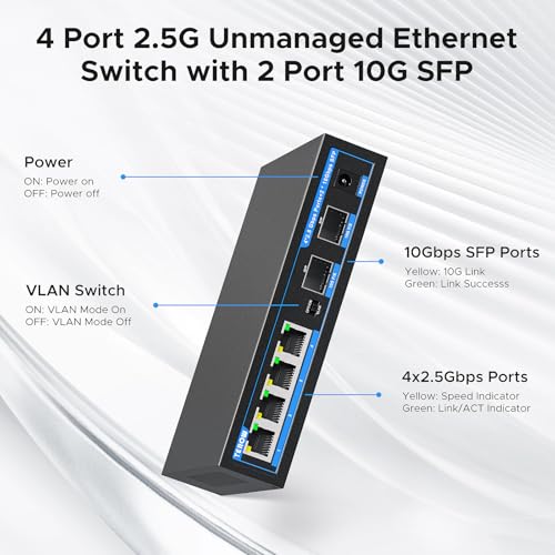 Image of Network Ethernet Switch,2.5 Gigabit Portable, Plug&Play,Fanless Housing,Black, for Home /Office,4*2.5G with 2*10G SFP