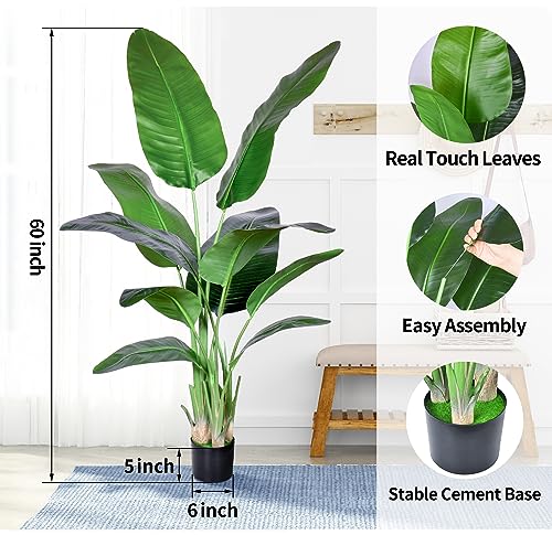 Image of HAIHONG 2Packs 5FT Artificial Bird of Paradise Plant,Faux Palm Tree Potted Plant with Real Touch Leaves,Fake Trees for Home Living Room Office Indoor Outdoor Decor(5 FT-2Packs)