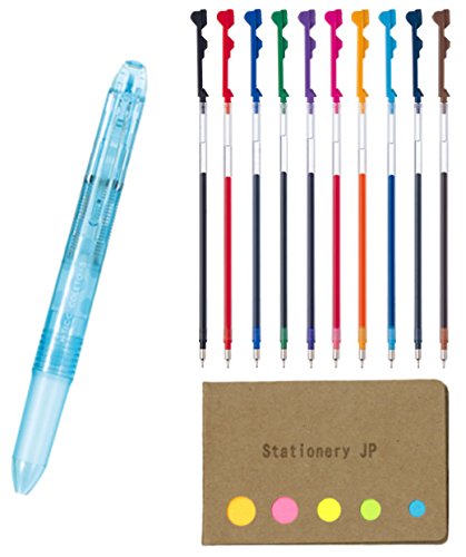 Stationery JP(0.3mm, Dot Blue) - Pilot Hi-tec-c Coleto 5 Colour Multi Pen Body Component, Dot Blue, Rubber grip, 0.3mm 10 Colour Ink Refills, Sticky Notes Value Set