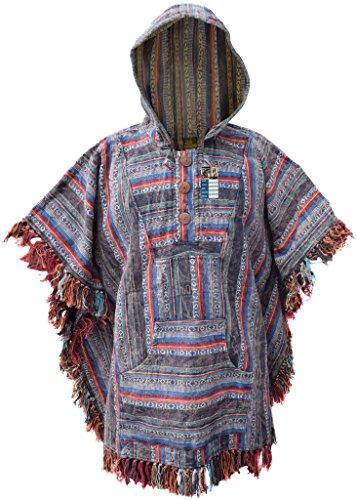 Poncho Little Kathmandu, de estilo Hippie, con capucha, de algodón I Talla única