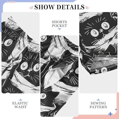 Pajama Bottoms, Anime Black Cat Pattern Pajamas Pant Lounge Wear Sleep Long Pants Casual Sleepwear Pjs4