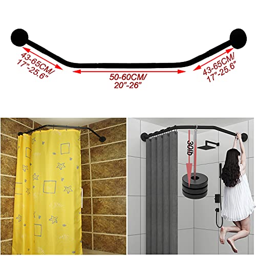 Sikaiqi Stretchable 304 Stainless L Shaped Bathroom Bathtub Corner Shower Curtain Rod Rack(Diamond Shaped Black, Length On Both Sides: 17"-25.6",Middle Width:20"-26") #TOP1